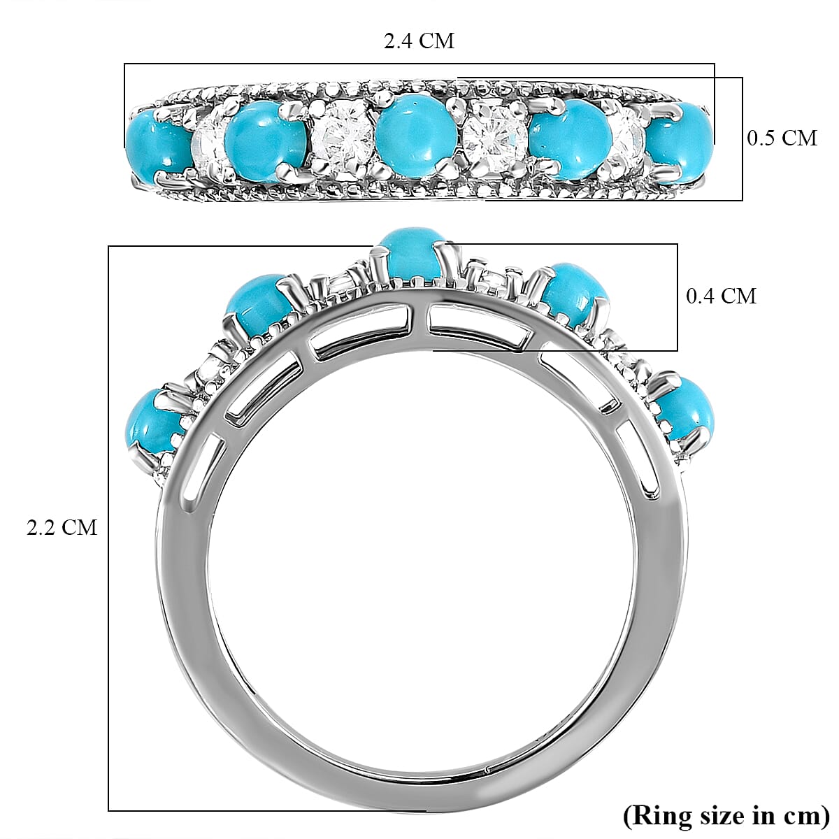 Arizona Sleeping Beauty Turquoise and Natural Cambodian Zircon Band Ring in Platinum Overlay Sterling Silver 1.130 Ct.
