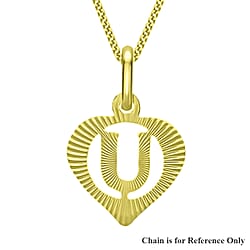 9K Yellow Gold 10.5mm x 16.5mm Diamond Cut U Initial Heart Pendant