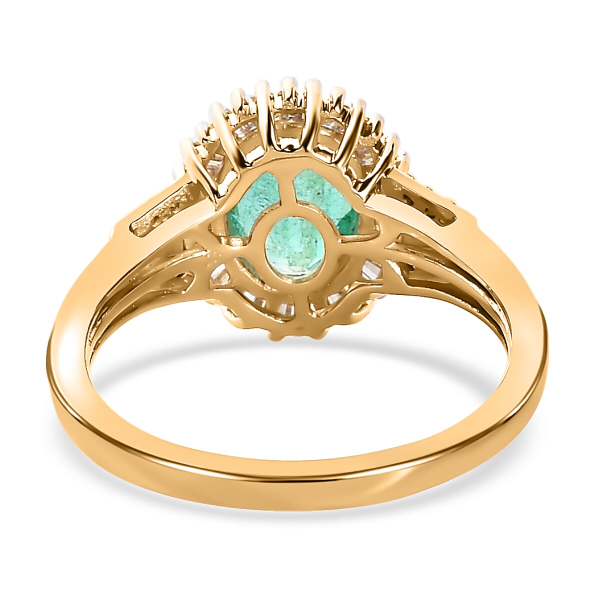 9K Yellow Gold AAA Zambian Emerald and Diamond Halo Ring 1.44 Ct.