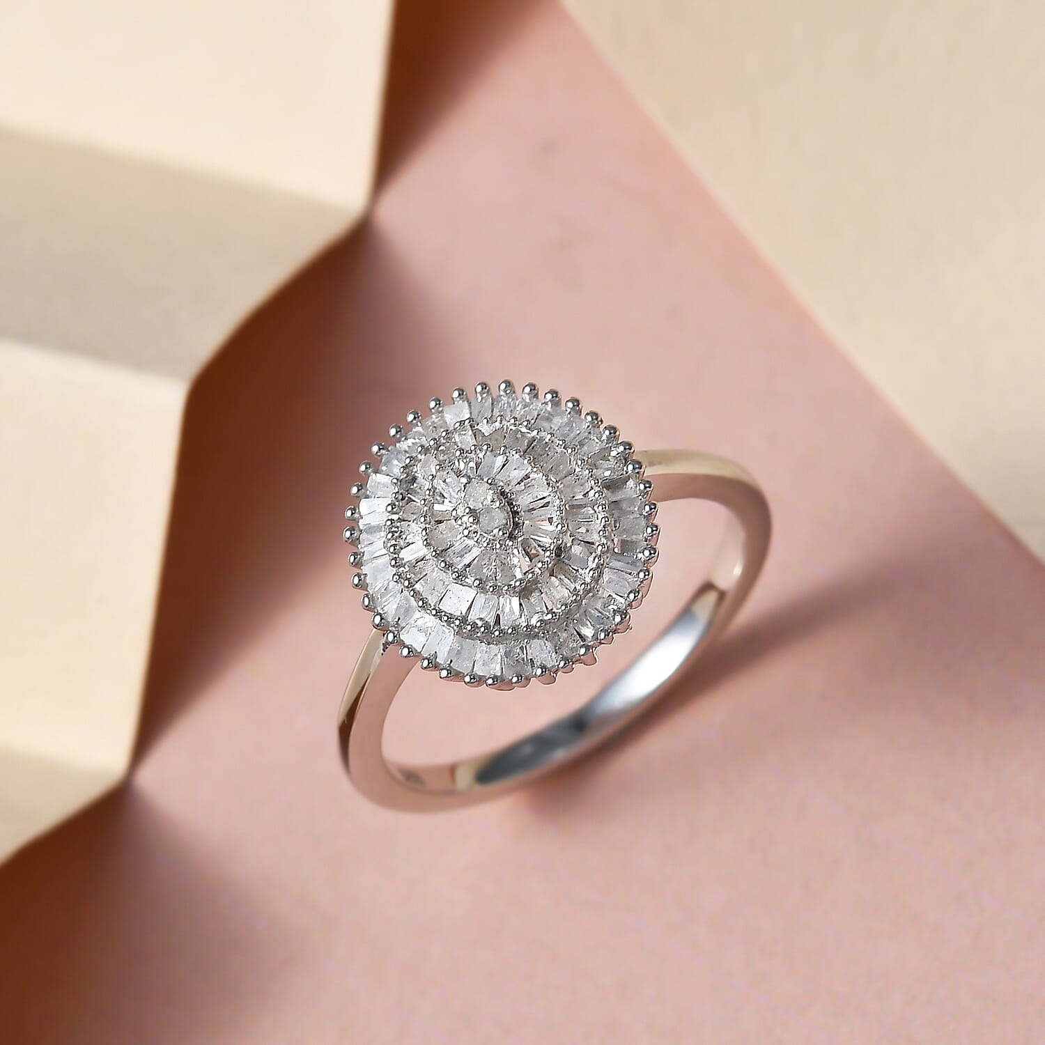 Diamond Ring in Platinum Overlay Sterling Silver 0.53 Ct.