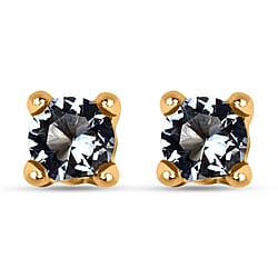 9K Yellow Gold Sky Blue Combodian Zircon 4mm March Birthstone Solitaire Stud Earrings