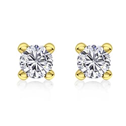 9K Yellow Gold White Combodian Zircon 4mm April Birthstone Solitaire Stud Earrings