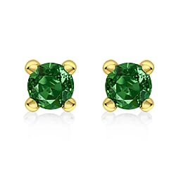 9K Yellow Gold Dark Green Combodian Zircon 4mm May Birthstone Solitaire Stud Earrings