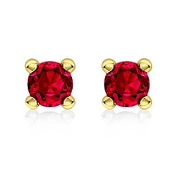 9K Yellow Gold Magenta Combodian Zircon 4mm July Birthstone Solitaire Stud Earrings