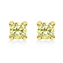9K Yellow Gold Light Yellow Combodian Zircon 4mm August Birthstone Solitaire Stud Earrings