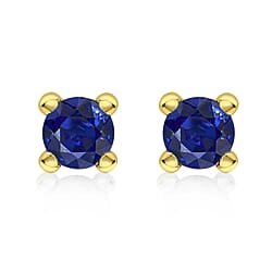 9K Yellow Gold Dark Blue Combodian Zircon 4mm September Birthstone Solitaire Stud Earrings