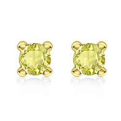 9K Yellow Gold Yellow Combodian Zircon 4mm November Birthstone Solitaire Stud Earrings