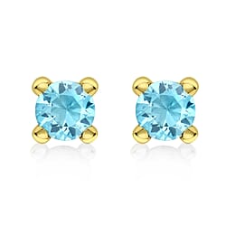 9K Yellow Gold Blue Combodian Zircon 4mm December Birthstone Solitaire Stud Earrings