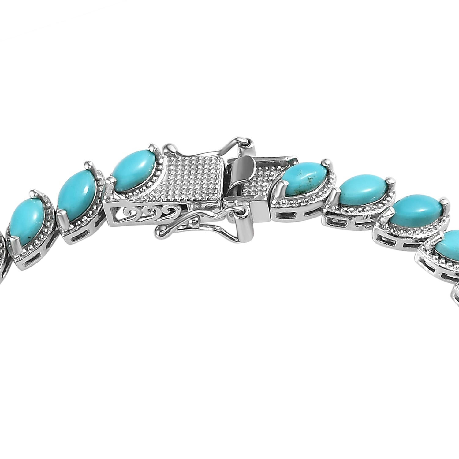 Arizona Sleeping Beauty Turquoise Bracelet (Size - 7) in Platinum Overlay Sterling Silver 8.03 Ct, Silver Wt. 13.40 Gms