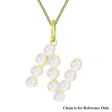 9K Yellow Gold 2.5mm Fresh Water Pearls Initial N Pendant