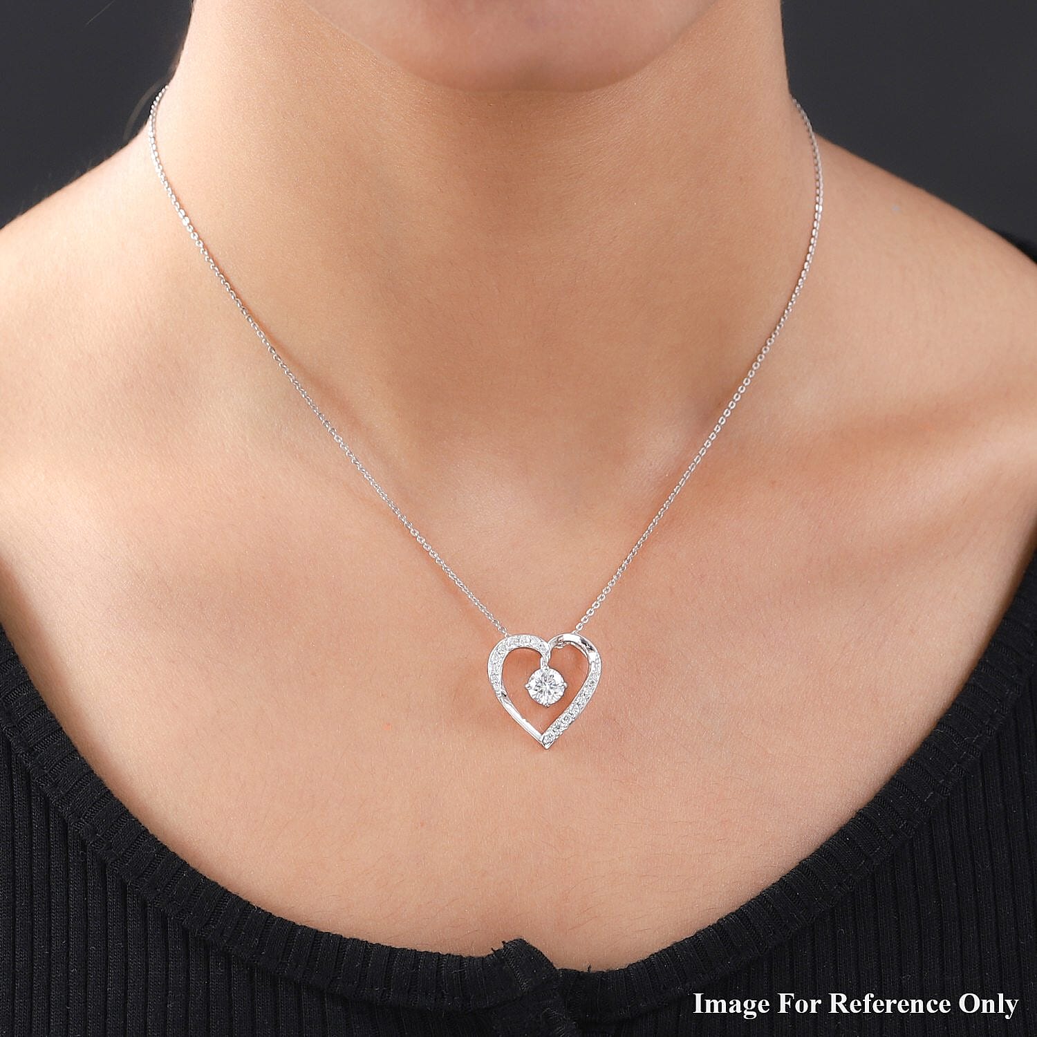 9K White Gold Moissanite Heart Pendant 1.01 Ct.