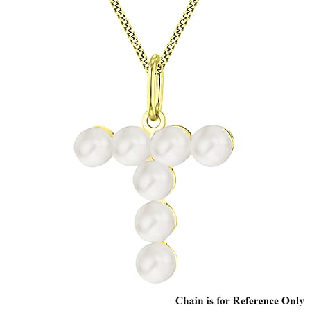 9K Yellow Gold 2.5mm Fresh Water Pearls Initial T Pendant