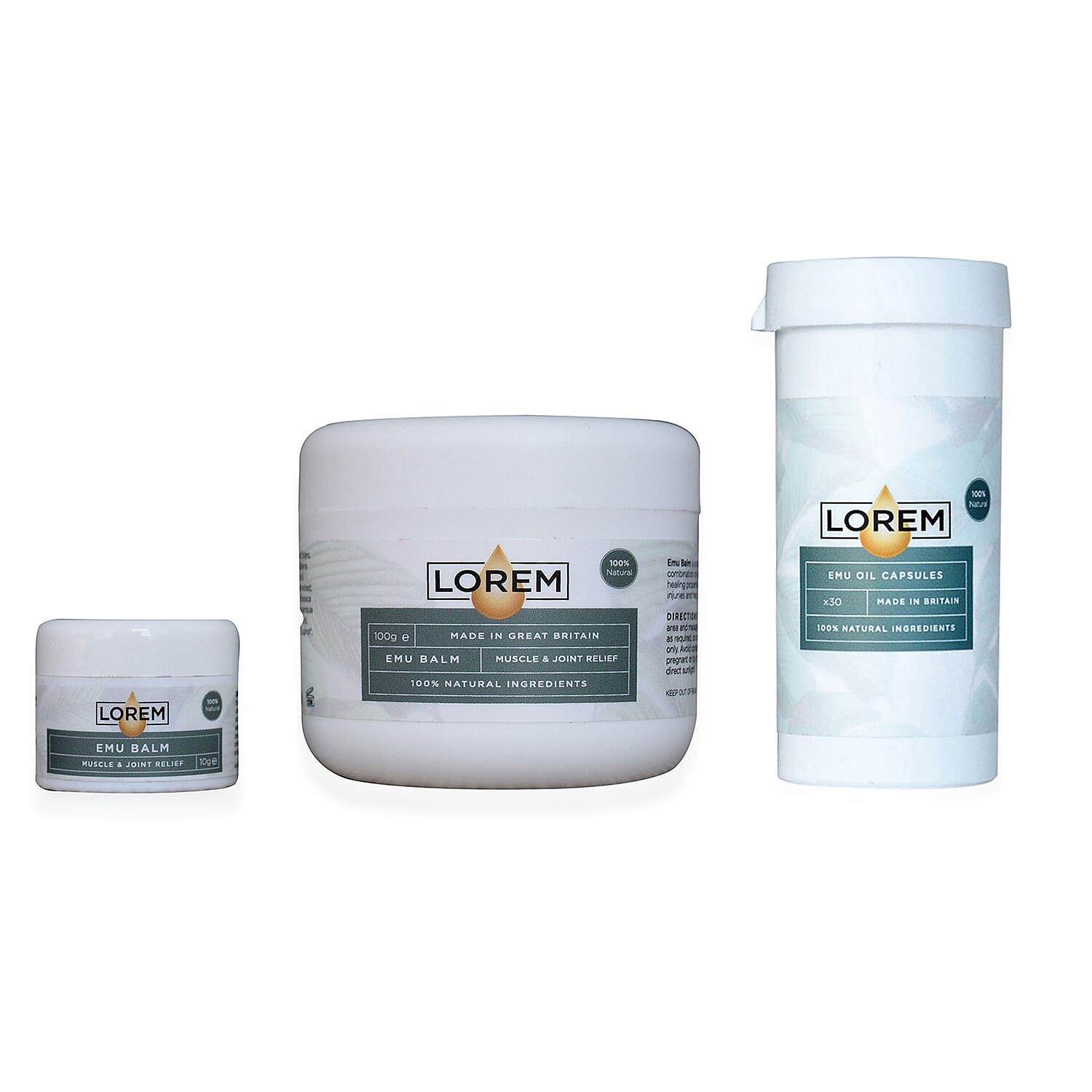Lorem: Emu Balm-100g & 10g with Emu Oil Capsules Bundle