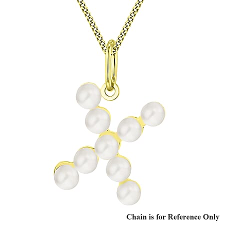 9K Yellow Gold 2.5mm Fresh Water Pearls Initial X Pendant