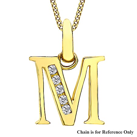 9K Yellow Gold Cubic Zirconia 10mm x 11mm M Initial Pendant