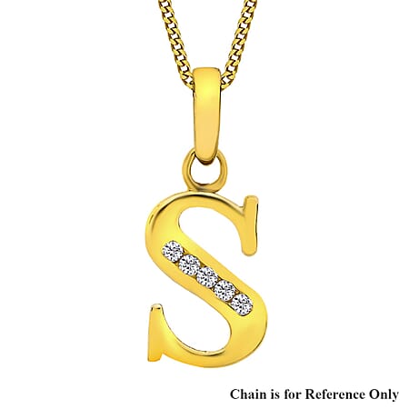 9K Yellow Gold Cubic Zirconia 7mm x 13mm S Initial Pendant