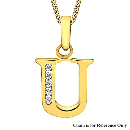 9K Yellow Gold Cubic Zirconia 7mm 12mm U Initial Pendant