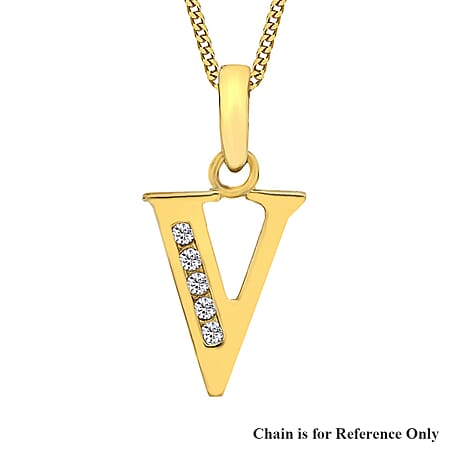 9K Yellow Gold Cubic Zirconia 9mm x 13mm V Initial Pendant