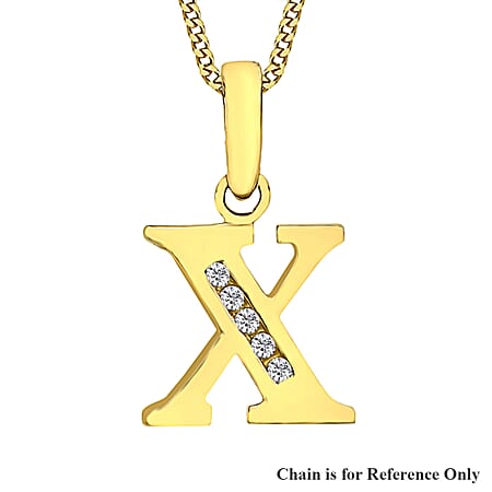 9K Yellow Gold Cubic Zirconia 10mm x 13mm x Initial Pendant