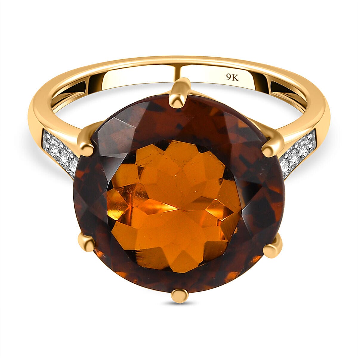 9K Yellow Gold Madeira Citrine and Moissanite Ring 9.56 Ct.