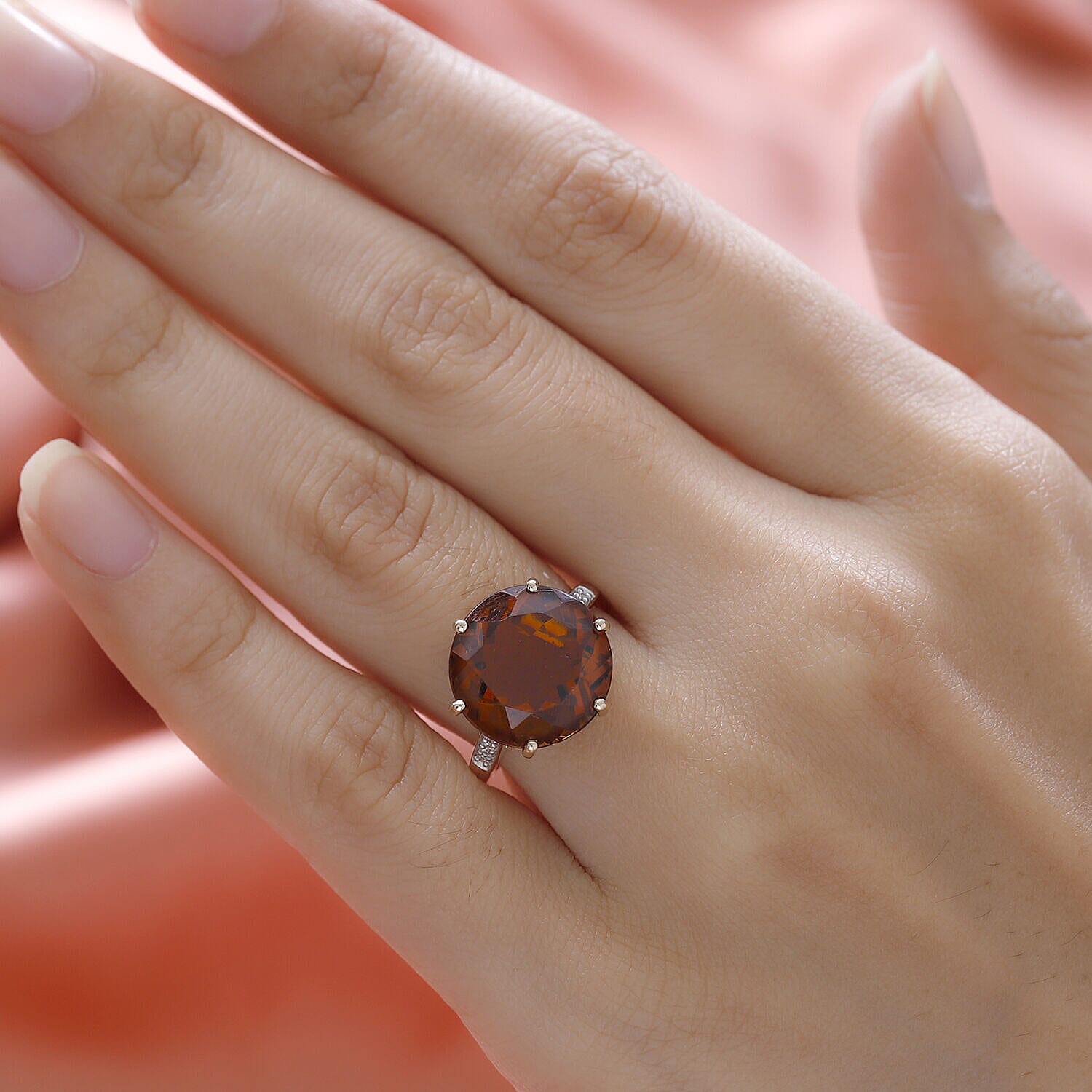 9K Yellow Gold Madeira Citrine and Moissanite Ring 9.56 Ct.