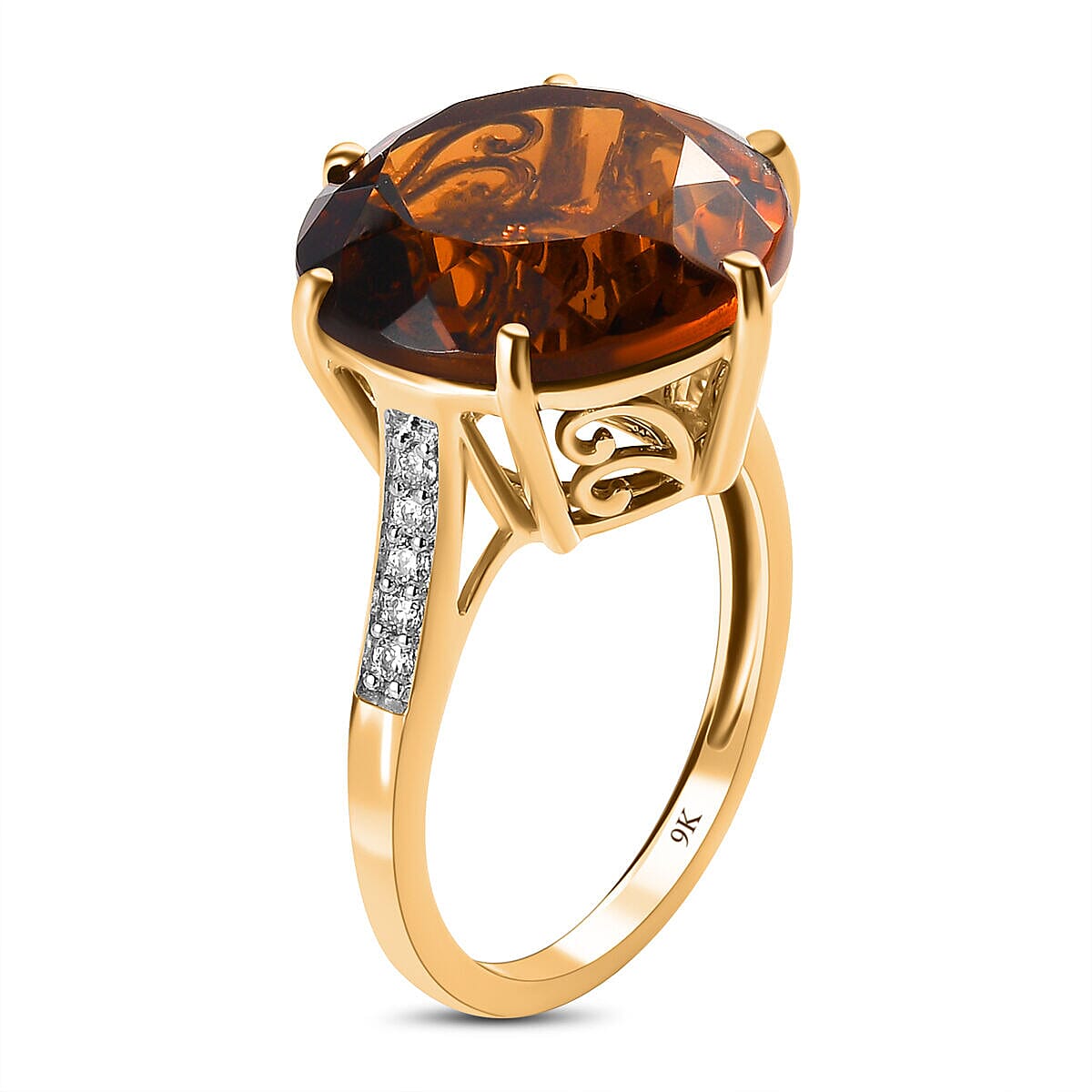 9K Yellow Gold Madeira Citrine and Moissanite Ring 9.56 Ct.