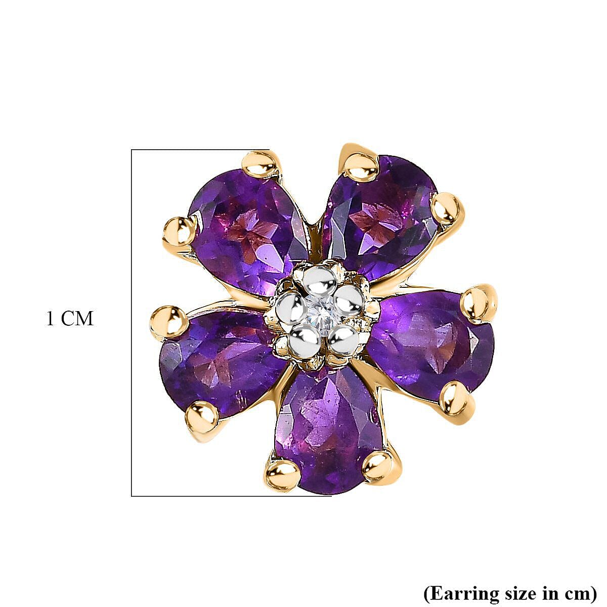 Amethyst and Diamond Earrings (with Push Post) in 18K Vermeil Yellow Gold Plated Sterling Silver 1.552 Ct.