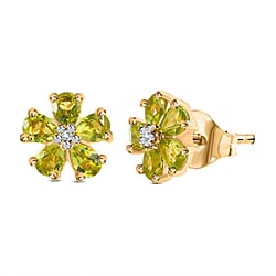 Hebei Peridot and Diamond Earrings (With Push Back) in 18K Vermeil Yellow Gold  Plated Sterling Silver 1.652 Ct.