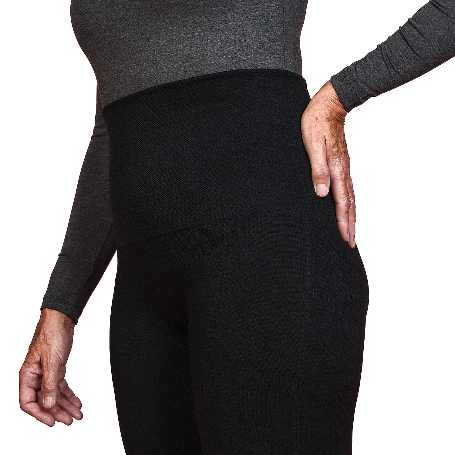 Hollywood Slimming High Waisted Legging with Double Layer Waistband (Size L,14-16) - Black
