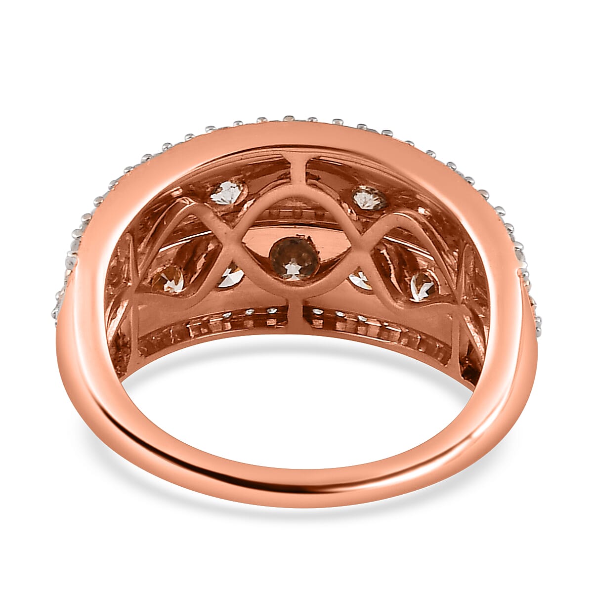 14K Rose Gold Certified Natural Champagne Diamond (I1-I2) and White Diamond Ring 2.00 Ct.