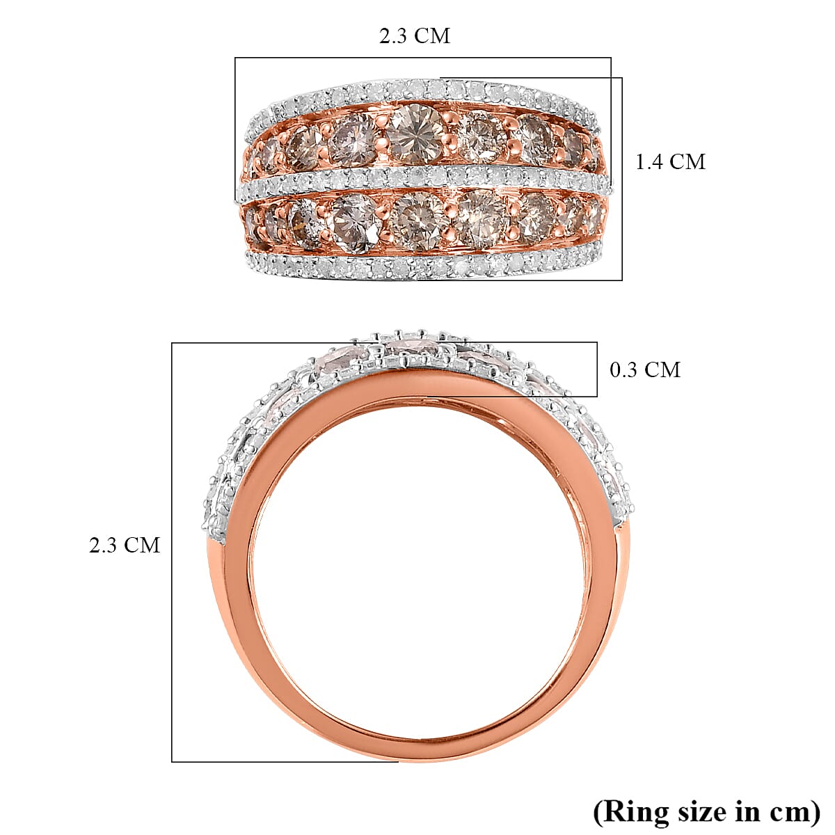 14K Rose Gold Certified Natural Champagne Diamond (I1-I2) and White Diamond Ring 2.00 Ct.