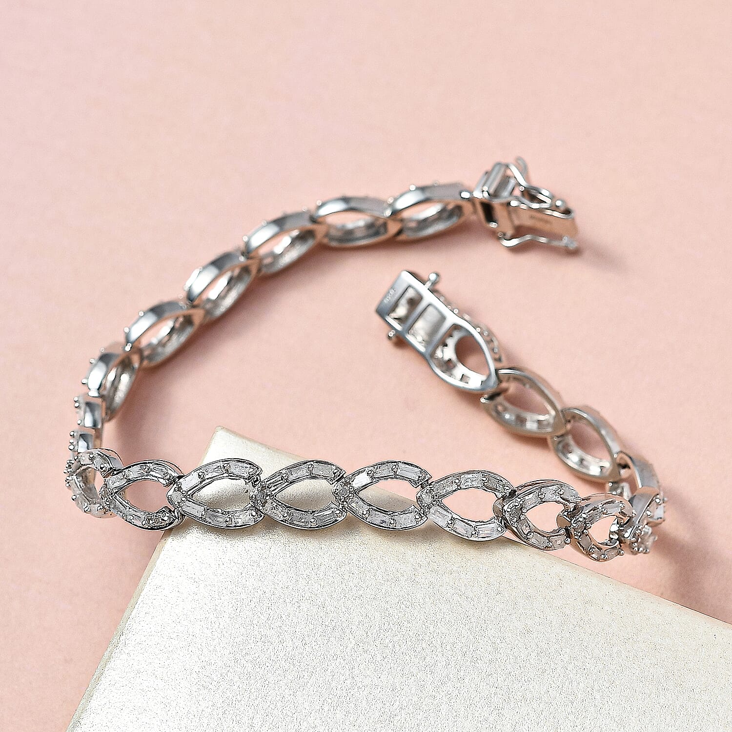 Close Out Deal - Diamond Pear Link Bracelet (Size - 7.5) in Platinum Overlay Sterling Silver 3.00 Ct, Silver Wt. 13.30 Gms.