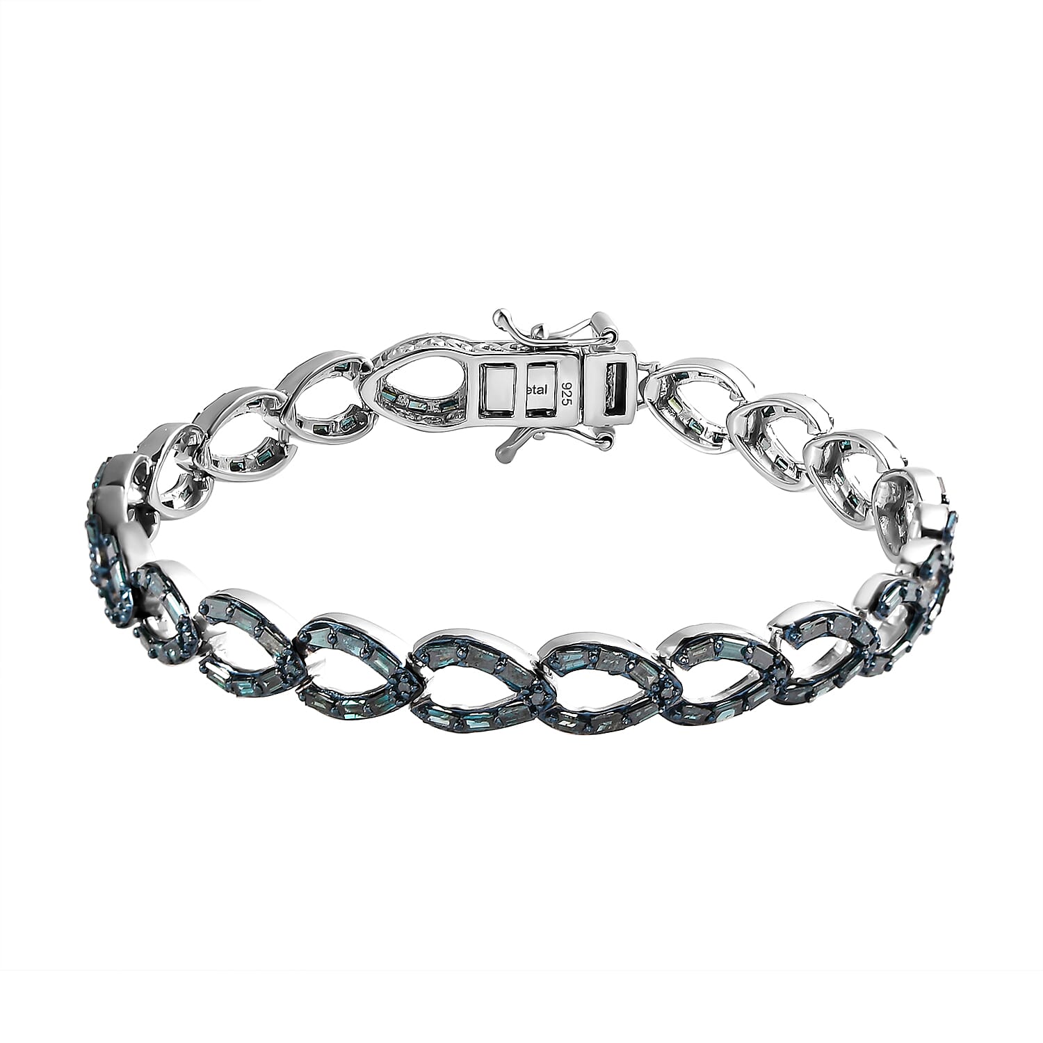 Close Out Deal - Blue Diamond Pear Link Bracelet (Size - 7.5) in Platinum Overlay Sterling Silver 3.00 Ct, Silver Wt. 12.82 Gms