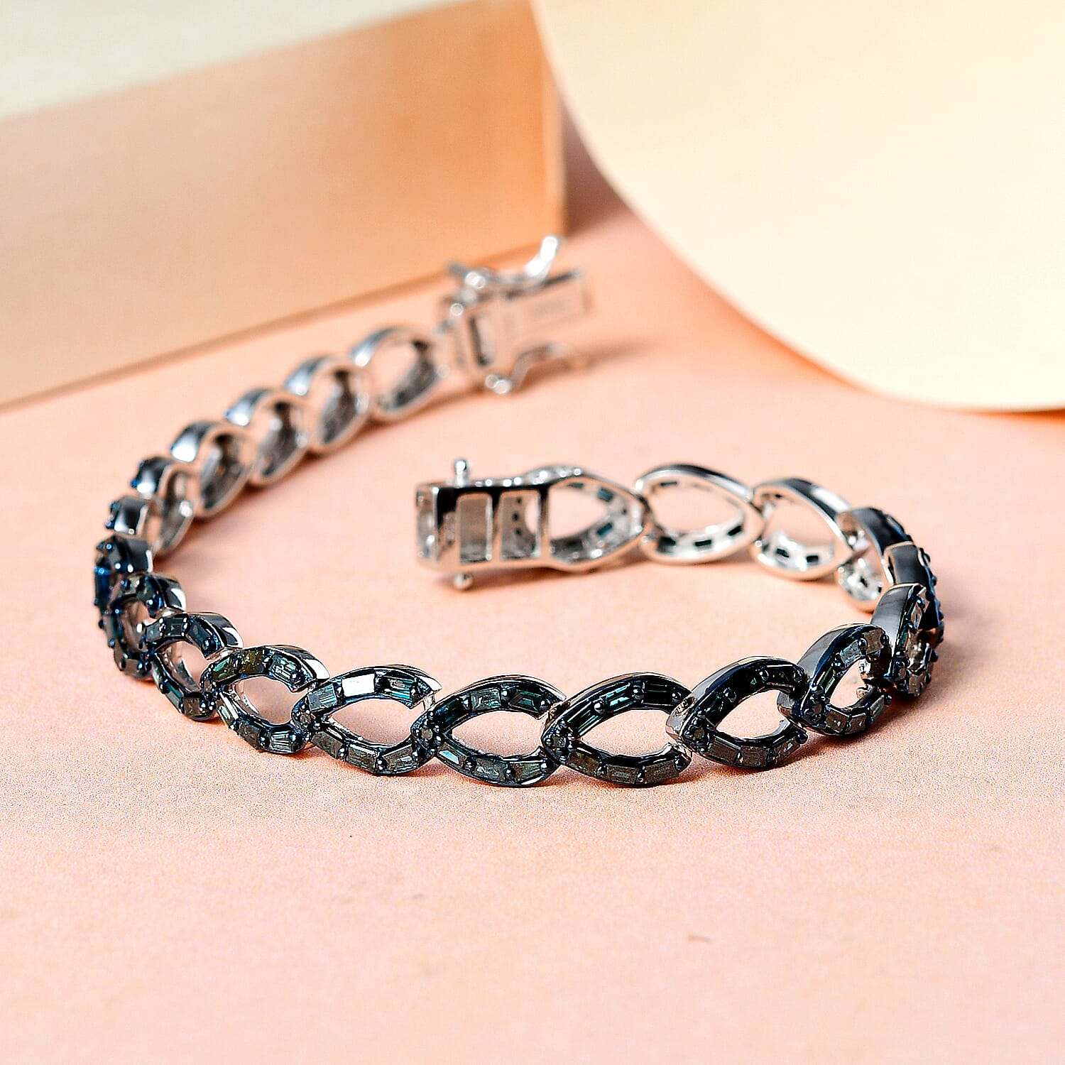 Close Out Deal - Blue Diamond Pear Link Bracelet (Size - 7.5) in Platinum Overlay Sterling Silver 3.00 Ct, Silver Wt. 12.82 Gms