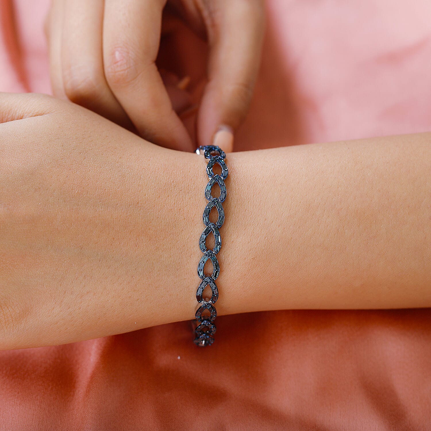 Close Out Deal - Blue Diamond Pear Link Bracelet (Size - 7.5) in Platinum Overlay Sterling Silver 3.00 Ct, Silver Wt. 12.82 Gms