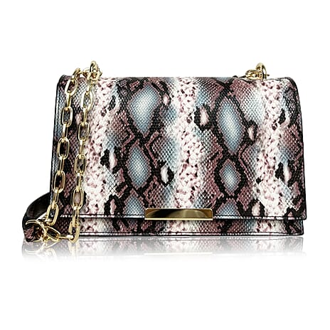 Rome Closeout - Snake Pattern Crossbody Bag- Black and Pink