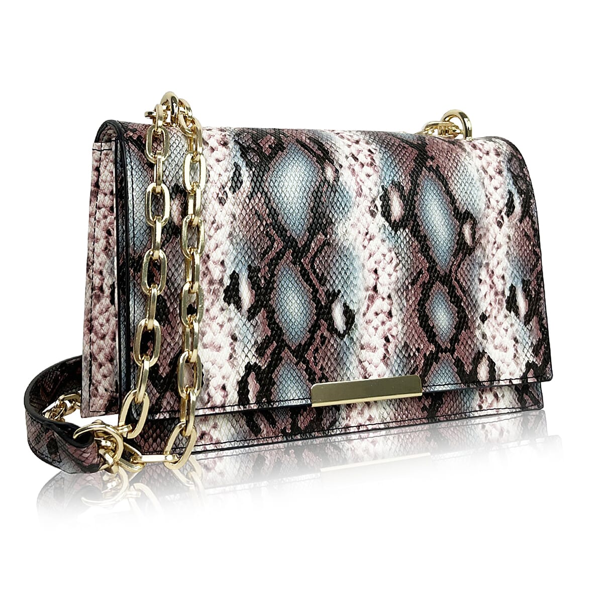 Rome Closeout - Snake Pattern Crossbody Bag- Black and Pink