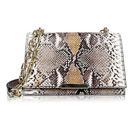 Rome Closeout - Snake Pattern Crossbody Bag- Brown and Beige