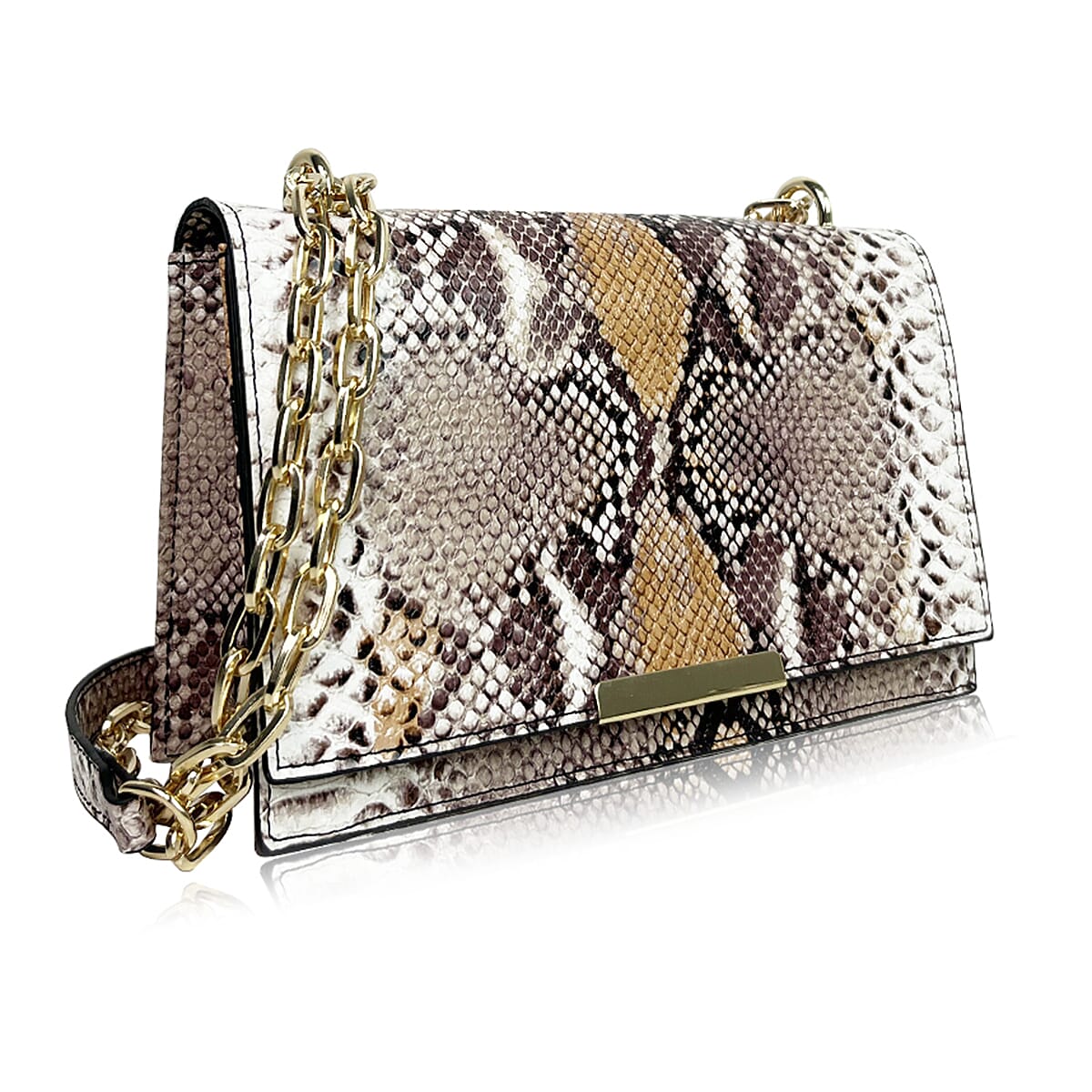 Rome Closeout - Snake Pattern Crossbody Bag- Brown and Beige