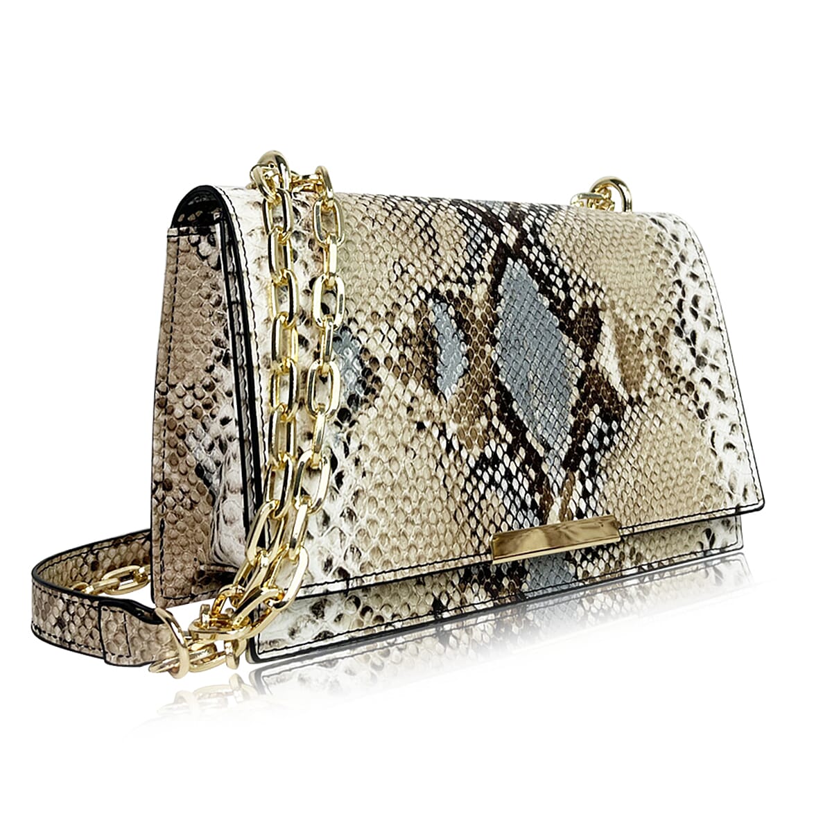 Rome Closeout - Snake Pattern Crossbody Bag- Ivory and Grey