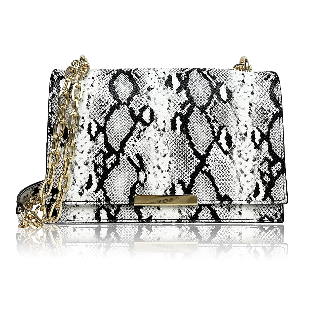 Rome Closeout - Snake Pattern Crossbody Bag- White and Black