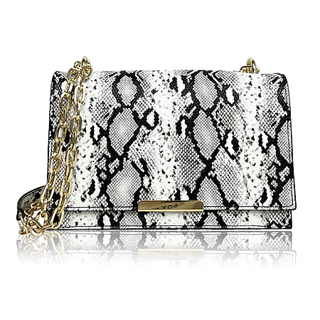 Rome Closeout Deal - Snake Pattern Crossbody Bag- White and Black