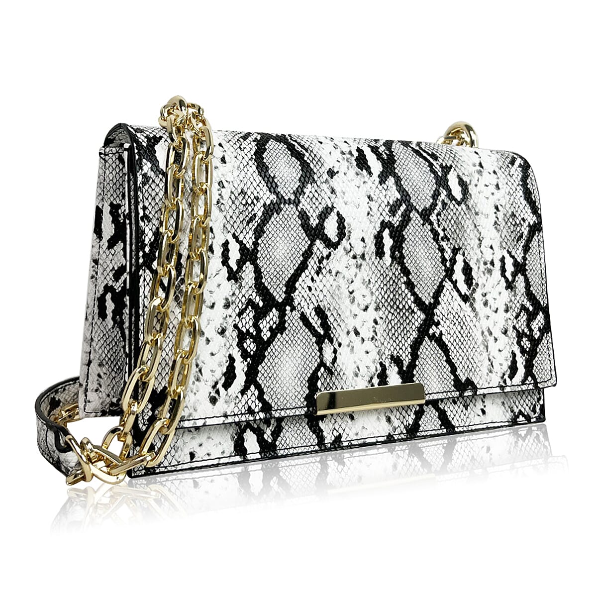 Rome Closeout - Snake Pattern Crossbody Bag- White and Black