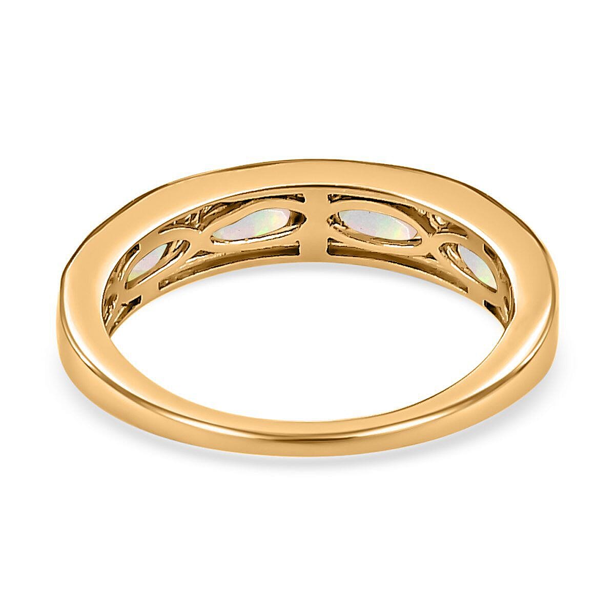 9K Yellow Gold Ethiopian Welo Opal and Diamond Ring 0.74 Ct.