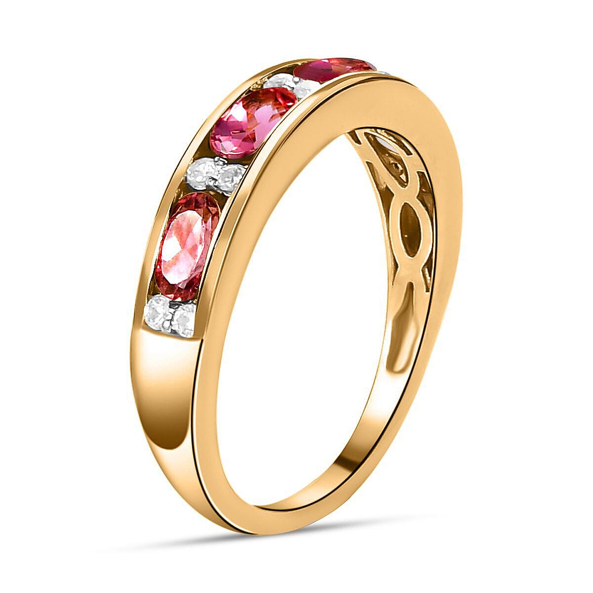9K Yellow Gold Pink Tourmaline and Diamond Half Eternity Ring 1.09 Ct.