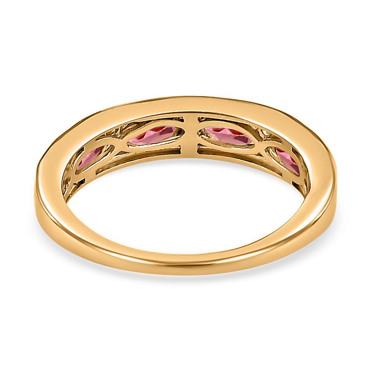9K Yellow Gold Pink Tourmaline and Diamond Half Eternity Ring 1.09 Ct.