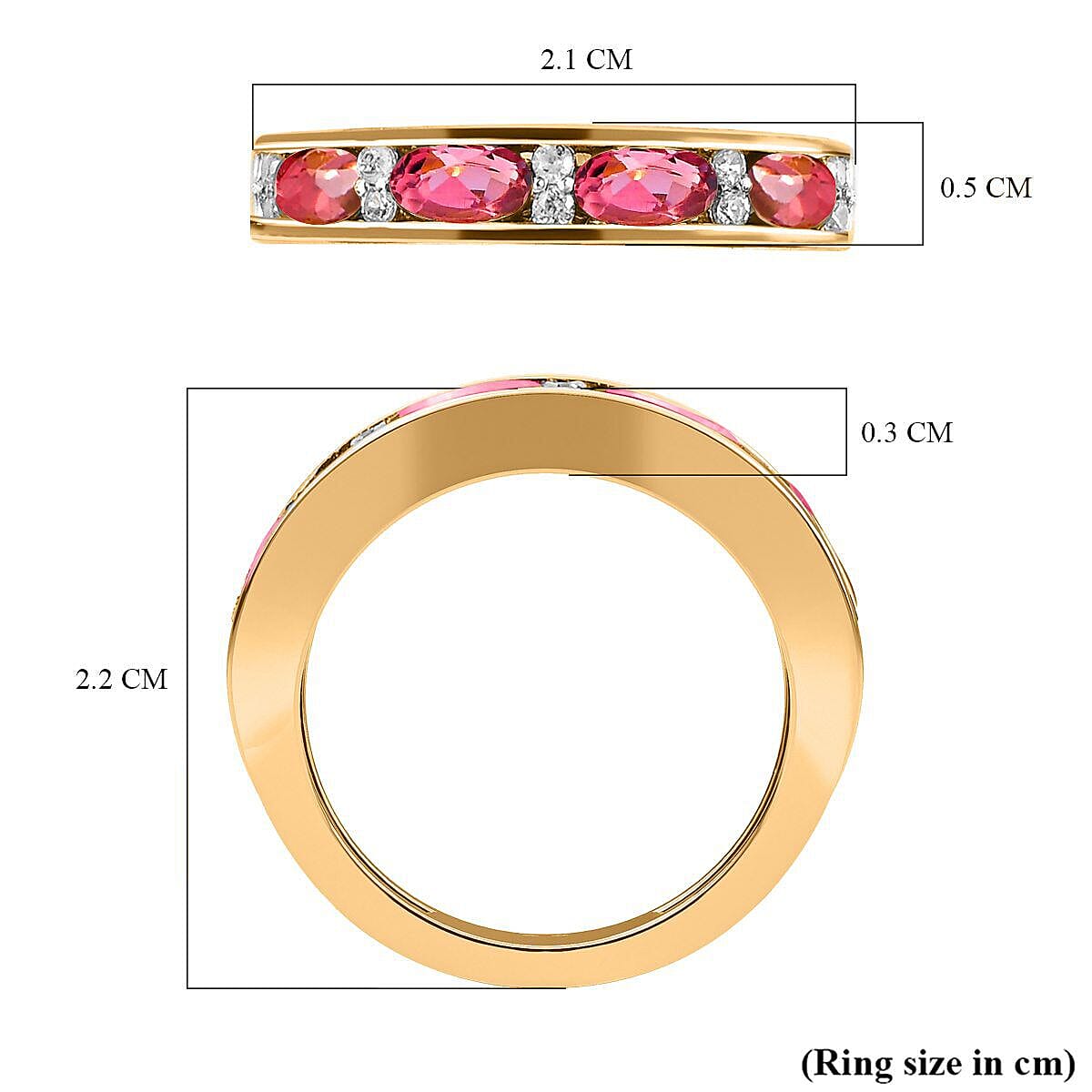 9K Yellow Gold Pink Tourmaline and Diamond Half Eternity Ring 1.09 Ct.