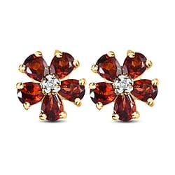 Mozambique Garnet and Diamond Earrings (With Push Back) in 18K Vermeil Yellow Gold Plated  Sterling Silver 1.832 Ct