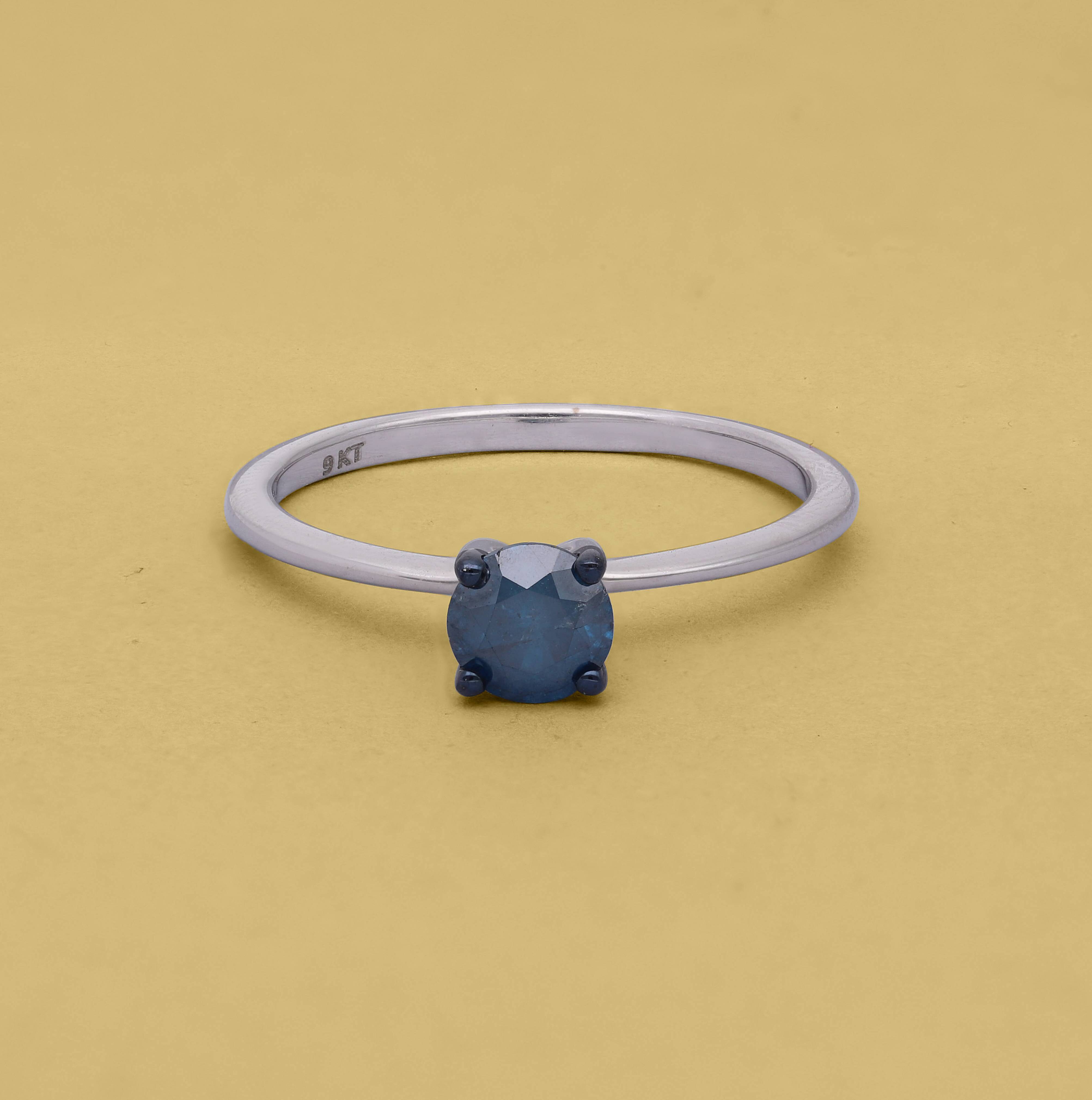 9K White Gold Blue Diamond  Ring 0.60 Ct.