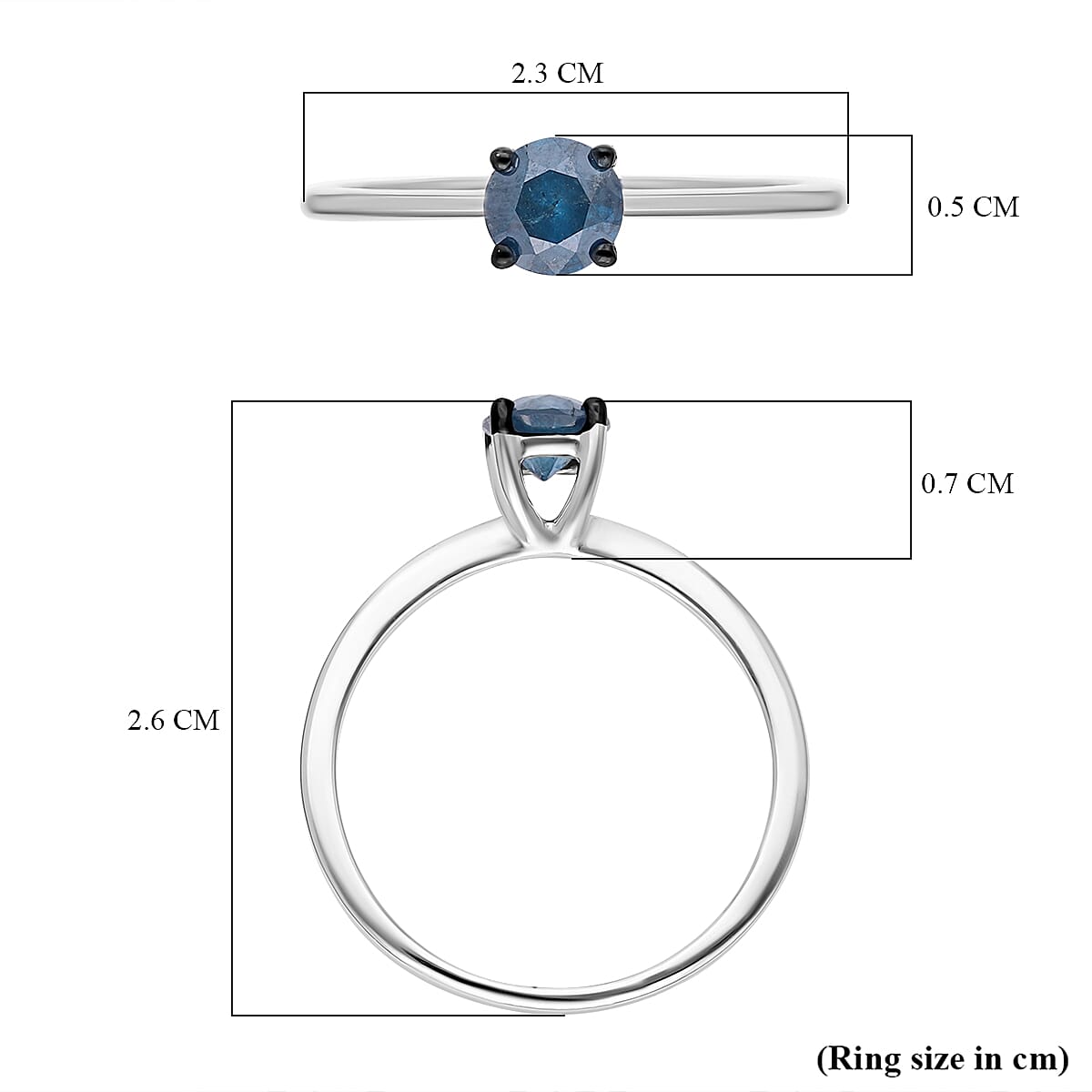 9K White Gold Blue Diamond  Ring 0.60 Ct.